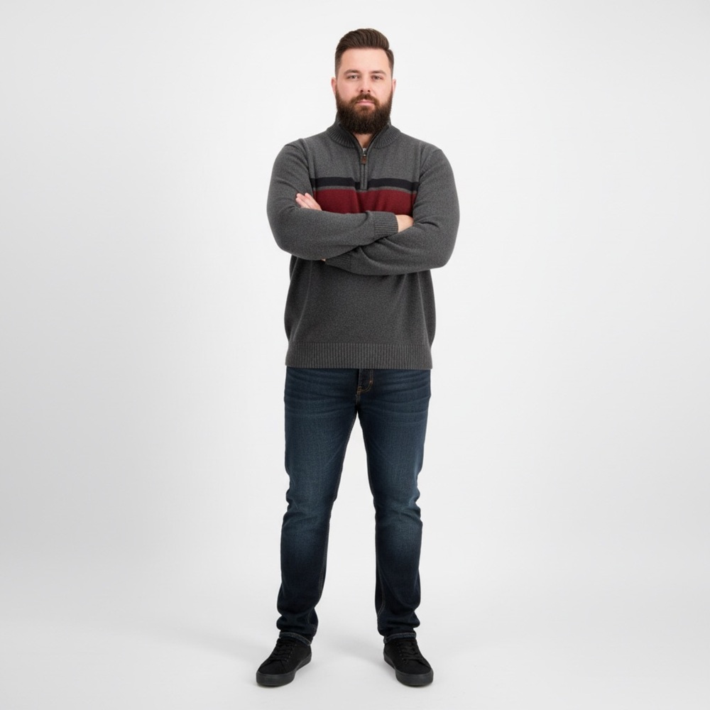 Eddie Bauer Men's Charcoal and Chestnut Zip-Up Sweater